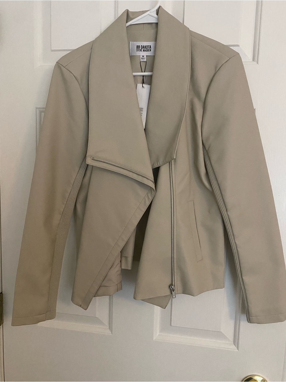BB Dakota Cream Asymmetrical Drape Moto Jacket